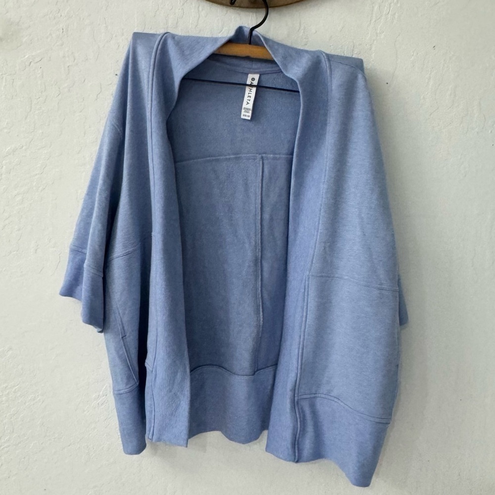 Athleta Lotus Textured Wrap Cardigan Open Front Blue Purple XXS/XS Oversized - Picture 3 of 11